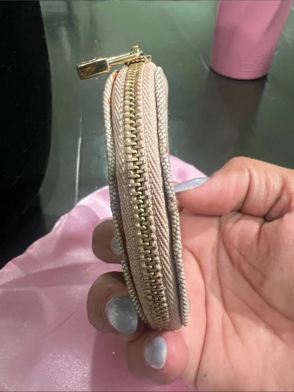 Louis Vuitton Blush Monogram Round Coin Case with Gold Accents